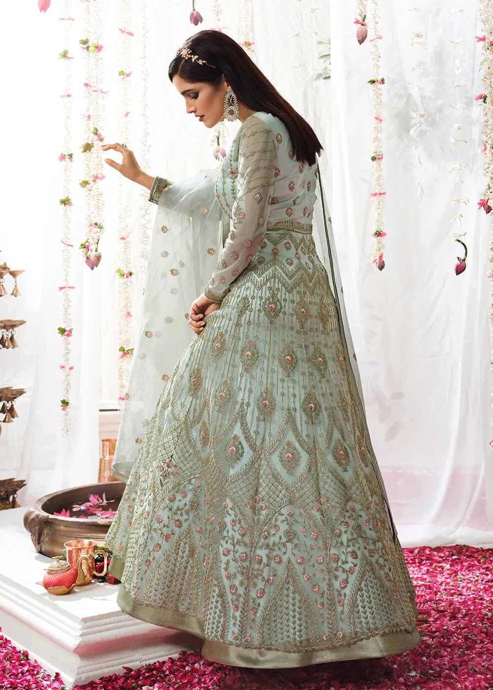 Light Blue Wedding Festive Floor Length Anarkali Suit