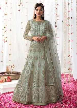 Light Blue Wedding Festive Floor Length Anarkali Suit