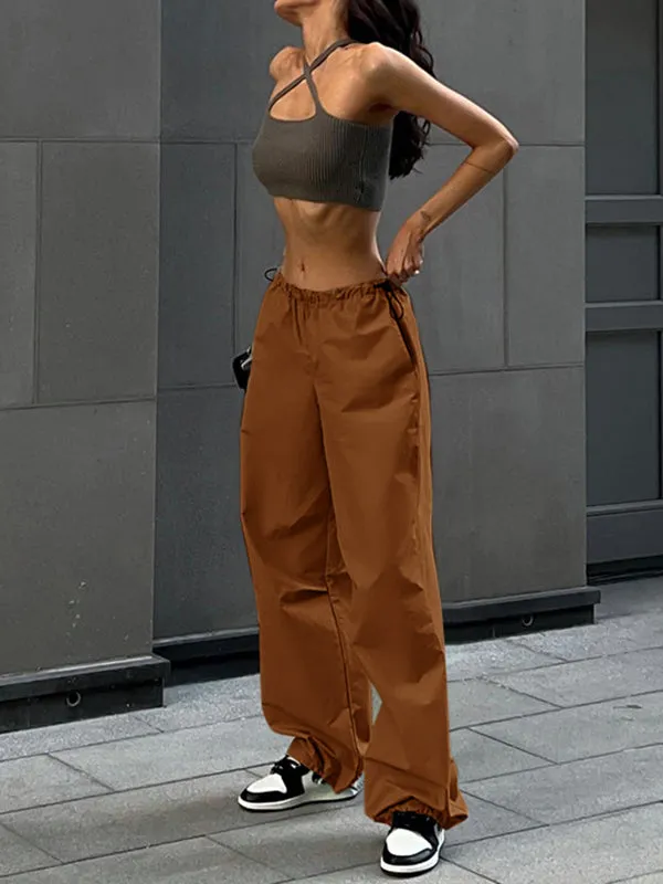 Loose Drawstring Pockets Pants Trousers