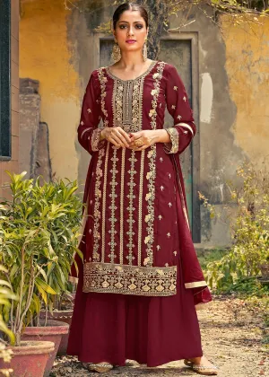 Maroon Designer Georgette Palazzo Suit