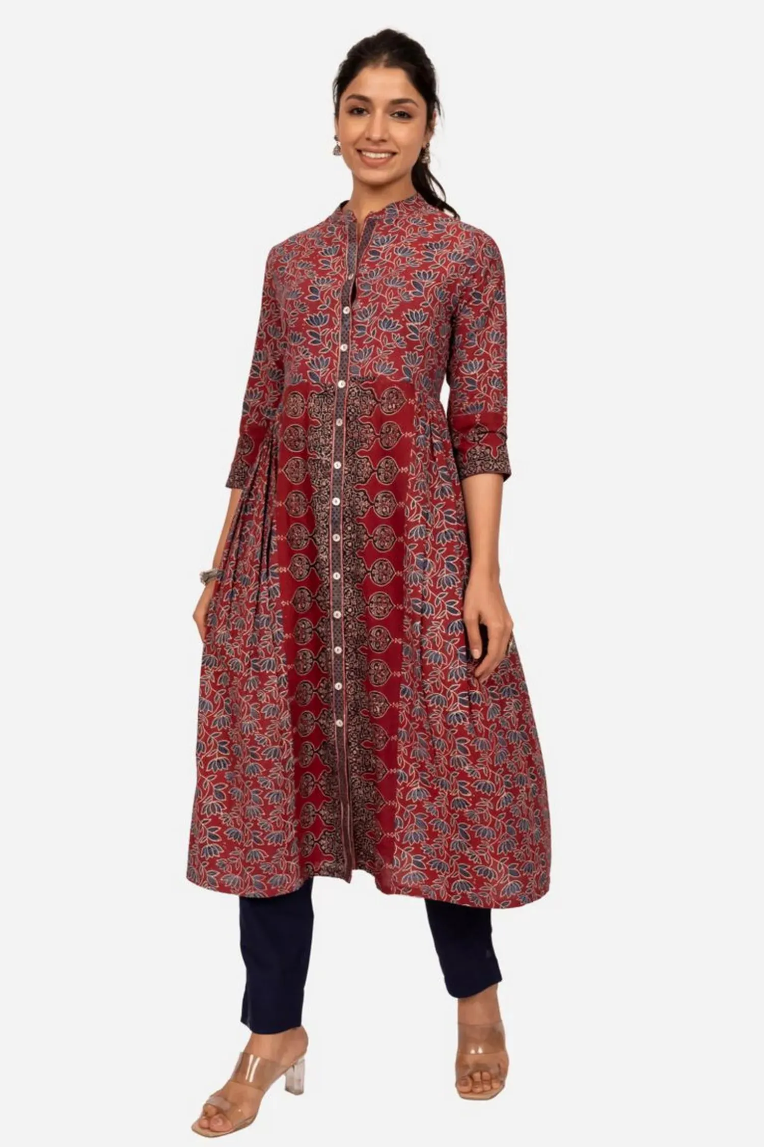 Maroon Front Open Kurta