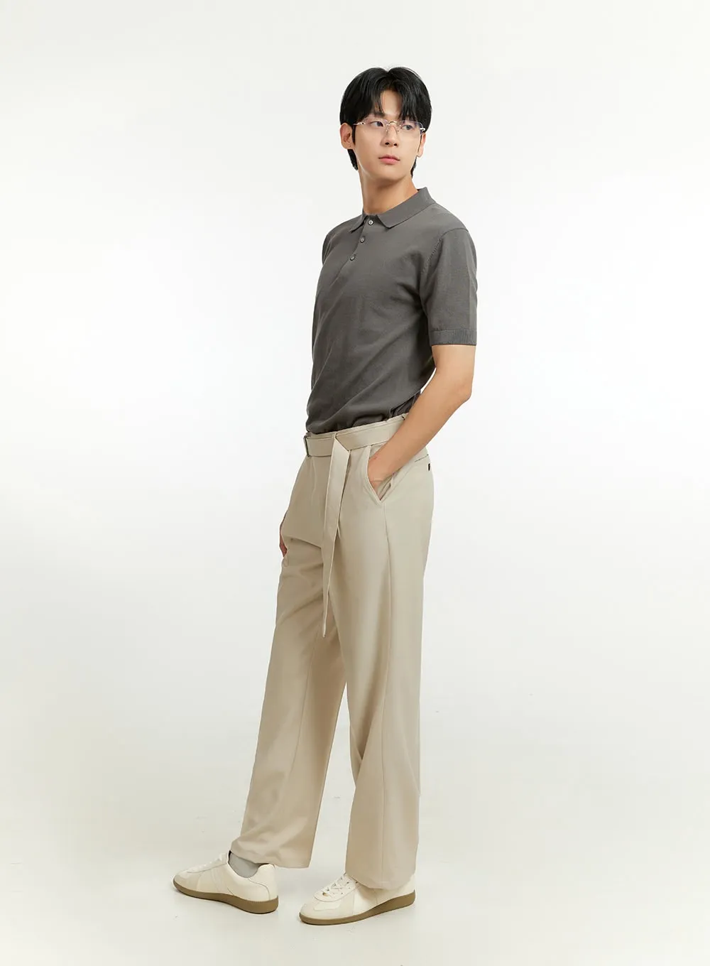 Men's Buckle-Waist Wide Fit Pants IL412