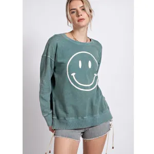 Mineral Washed Smiley Face Pullover