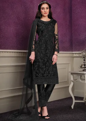 Pant Style Black Sequins Embroidered Designer Suit