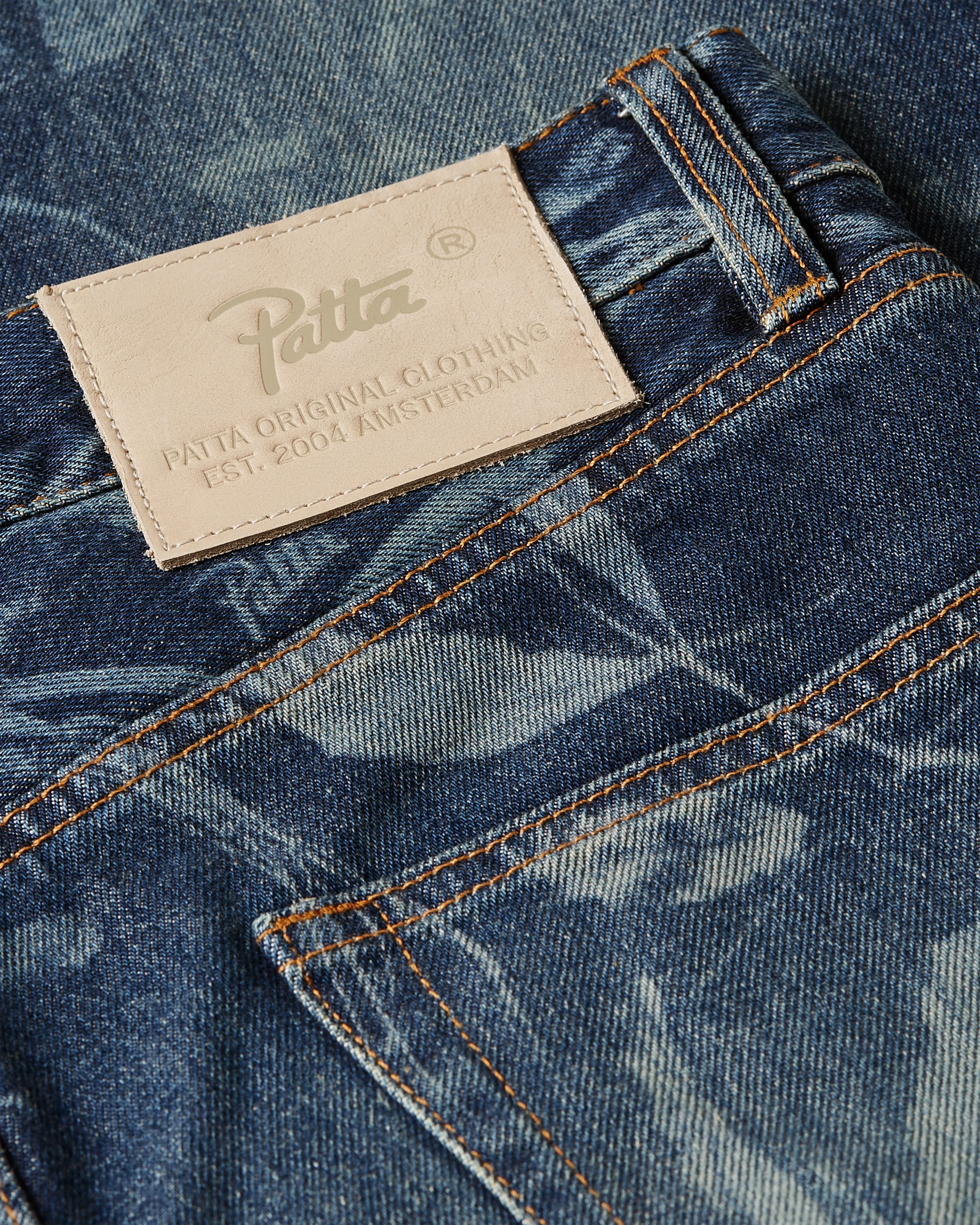 Patta Leaves Laser Print Denim Pants (Blue Denim )