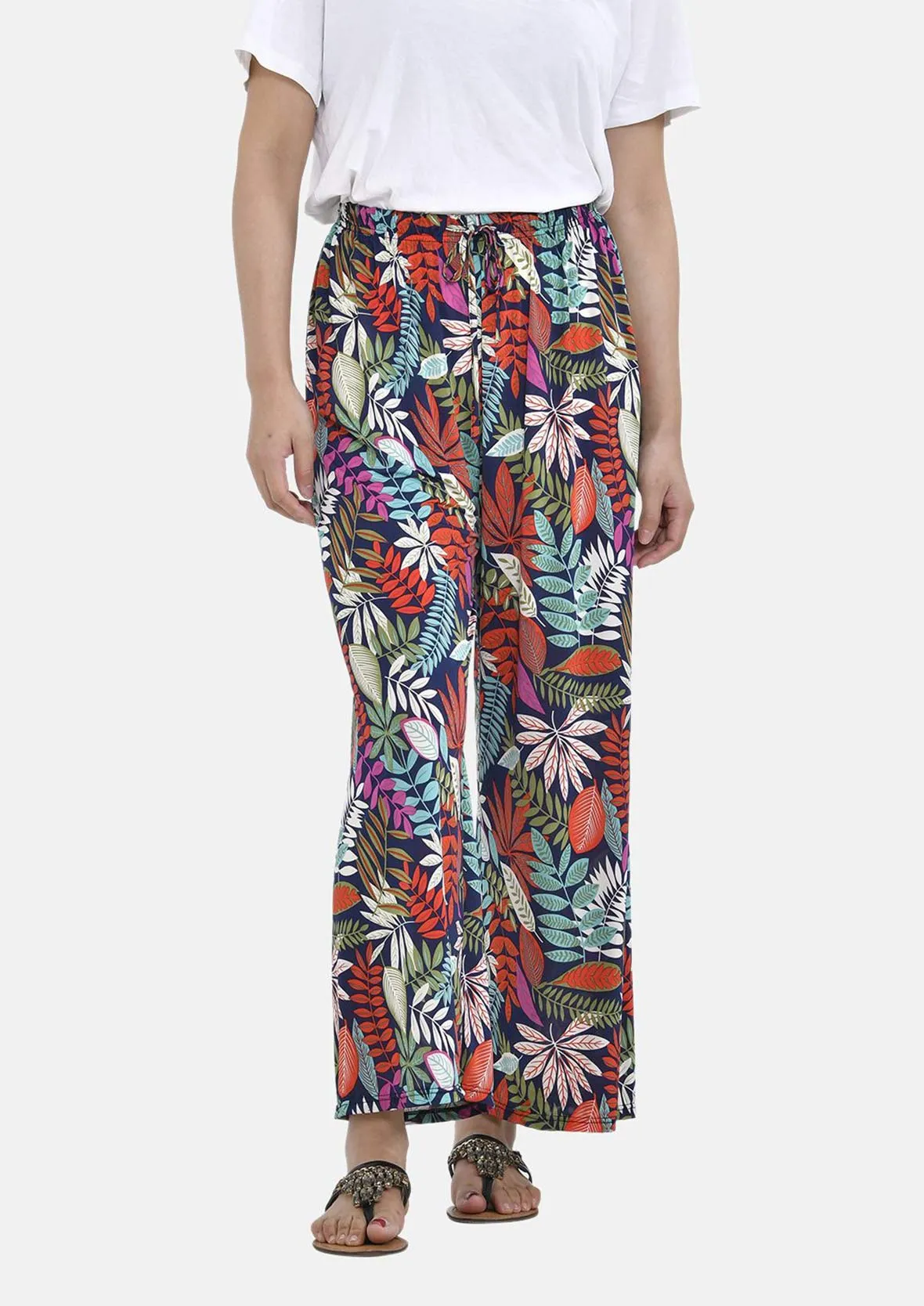 Relaxed Fit Printed Wide Leg Trousers