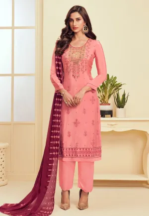 Rough Pink Pakistani Style Embroidered Suit