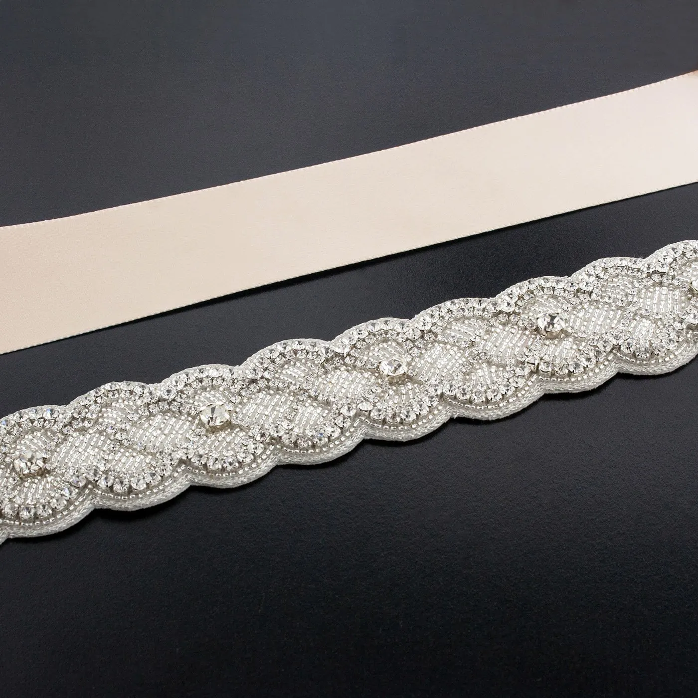 Sash with Scalloped Crystal Applique