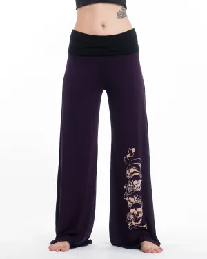 Skulls Spandex Wide Leg Palazzo Pants in Purple