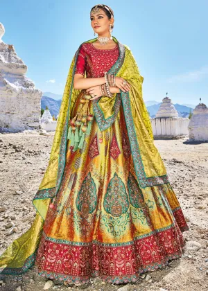 Traditional Green Banarasi Silk Embroidered Bridal Lehenga Choli