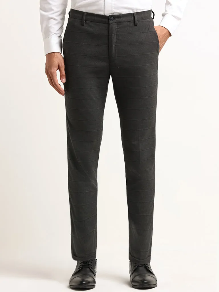 WES Formals Grey Mid Rise Carrot Fit Trousers