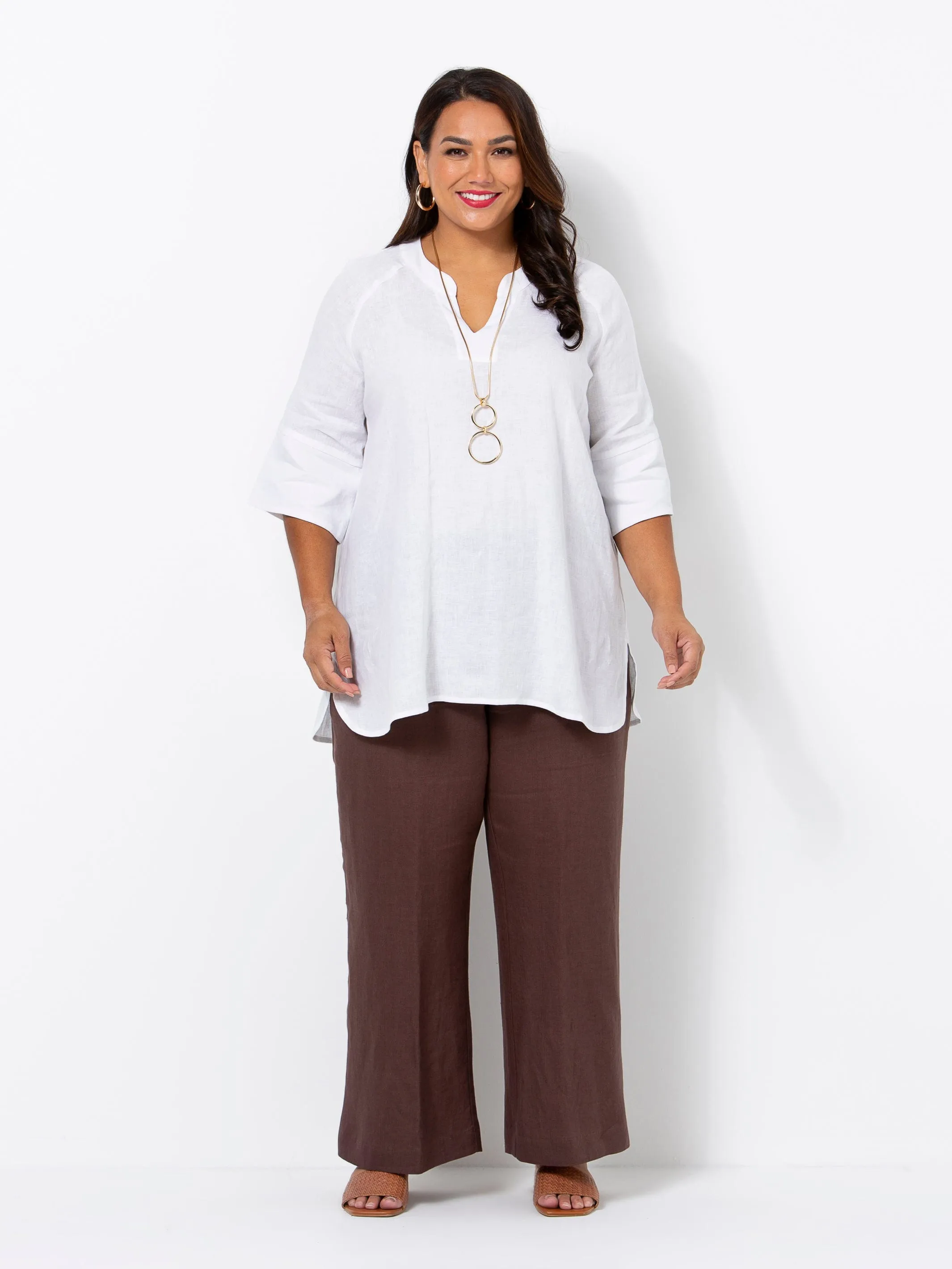 White Linen V-Neck Band Top