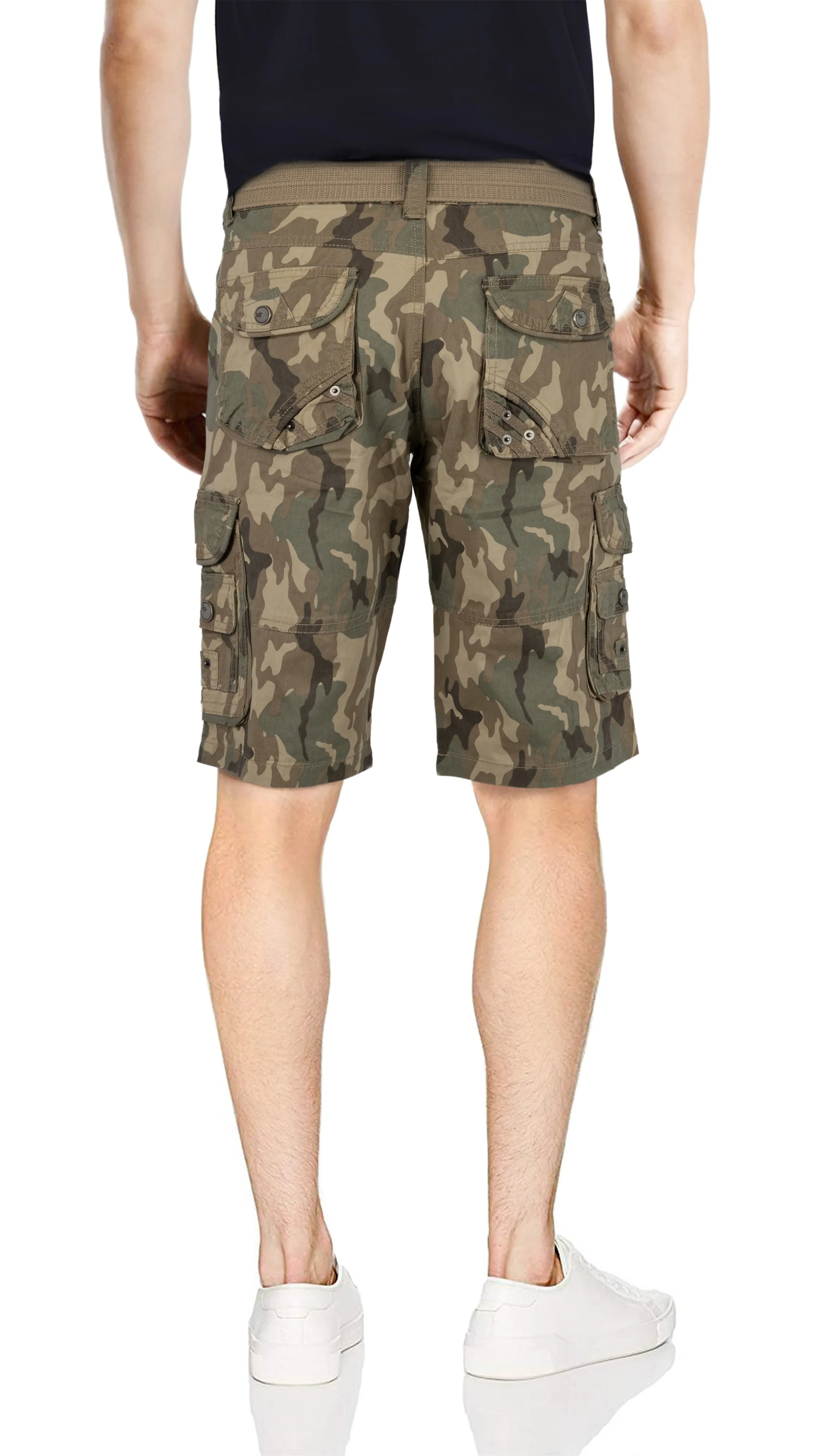 X RAY Men's Belted Twill Tape 12.5" Inseam Knee Length Cargo Shorts