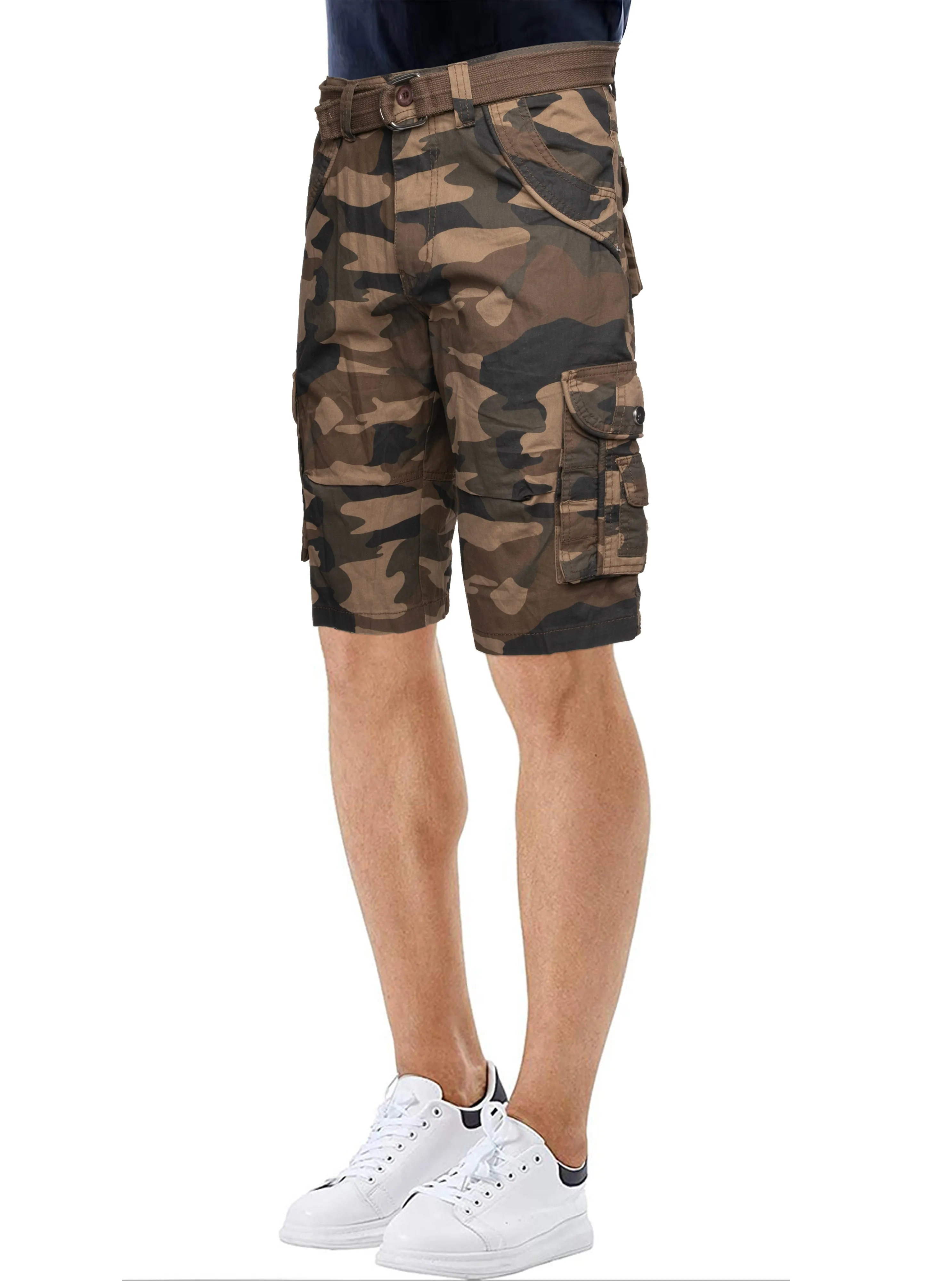 X RAY Men's Belted Twill Tape 12.5" Inseam Knee Length Cargo Shorts