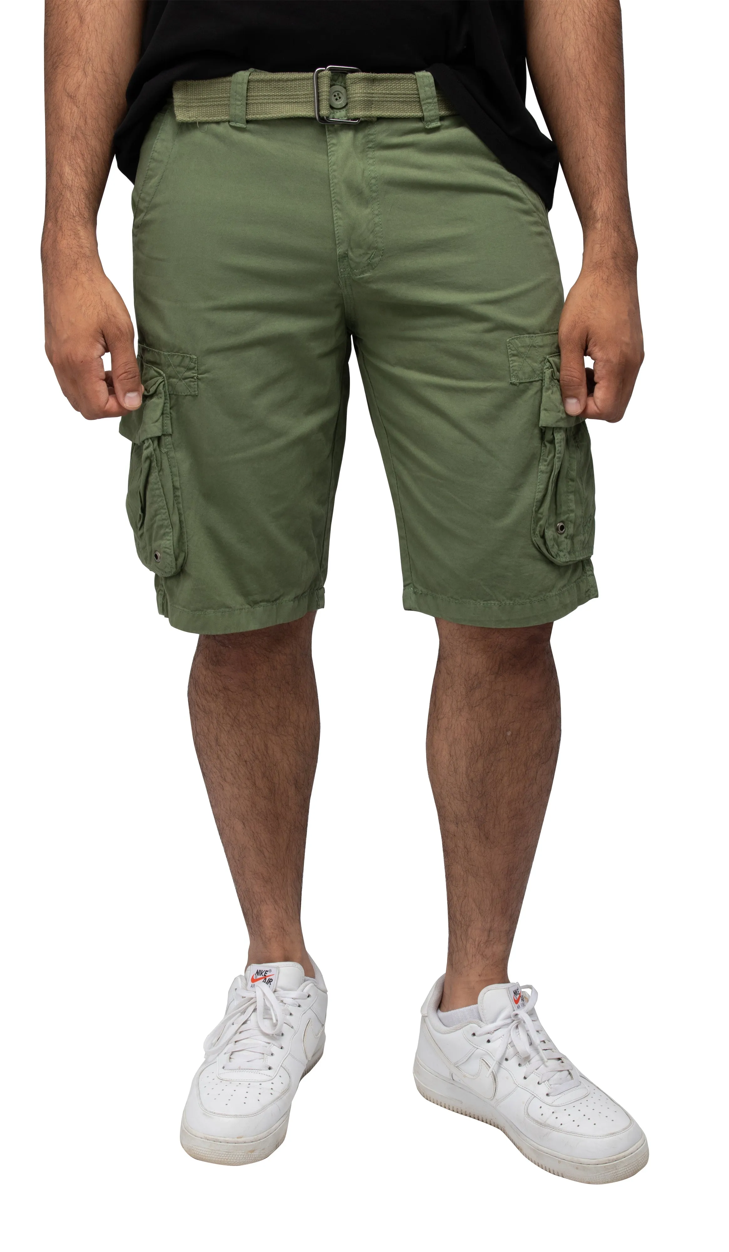 X RAY Men's Belted Twill Tape 12.5" Inseam Knee Length Cargo Shorts