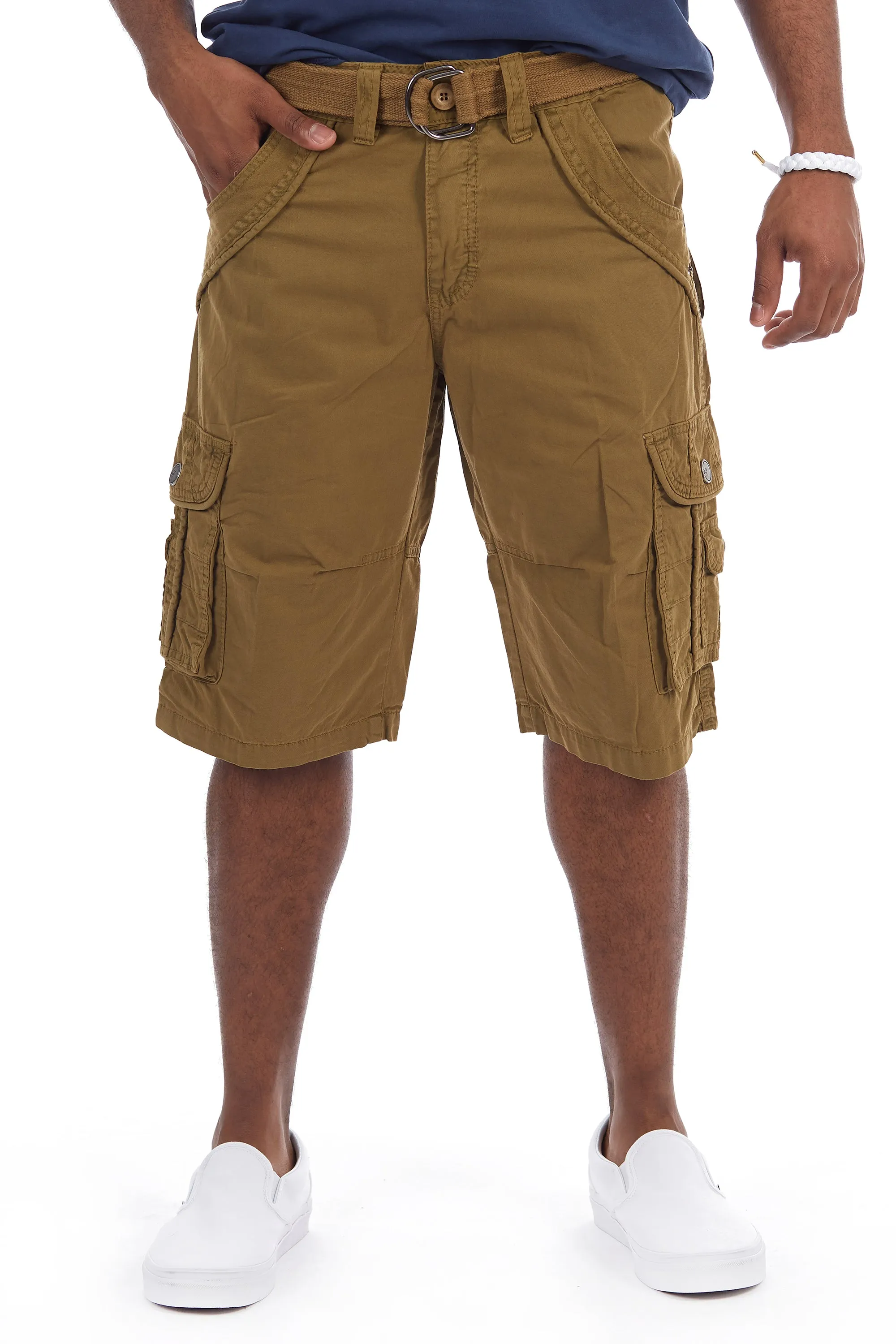 X RAY Men's Belted Twill Tape 12.5" Inseam Knee Length Cargo Shorts