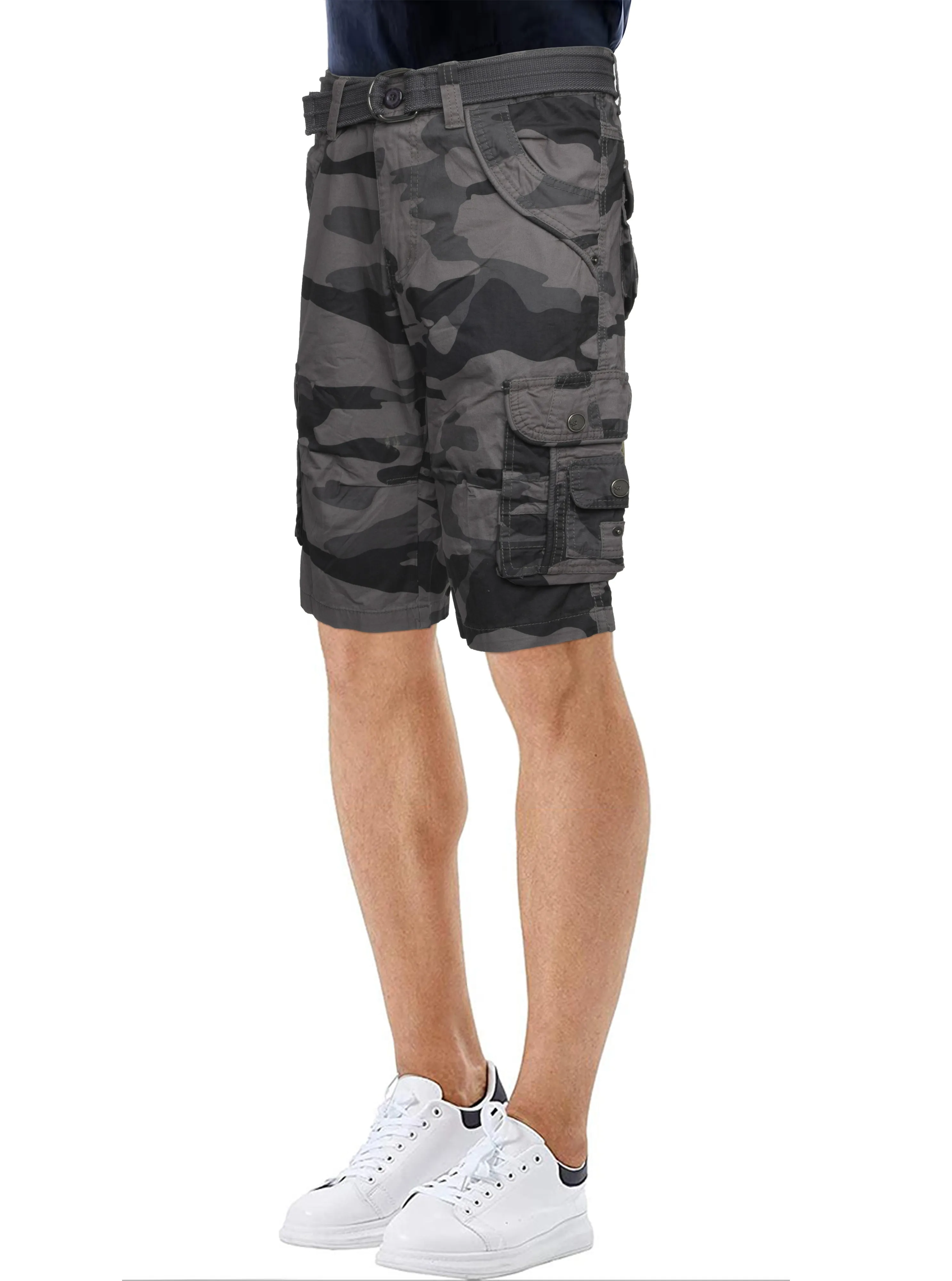 X RAY Men's Belted Twill Tape 12.5" Inseam Knee Length Cargo Shorts